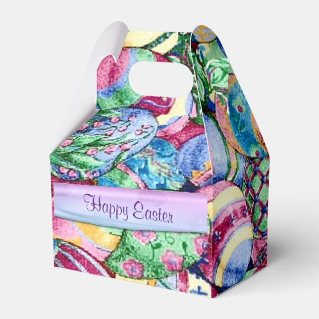 Happy Easter Painted Easter Eggs Gable Favour Box (Front Side)
