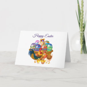 Happy Easter Painted Egg Basket and Chicken Card