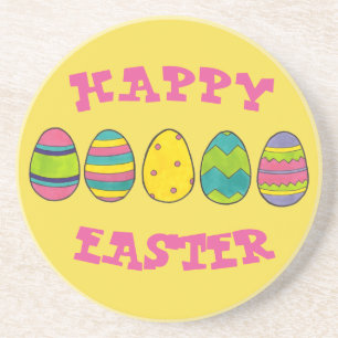 Happy Easter Painted Egg Hunt Eggs Yellow Pink Coaster
