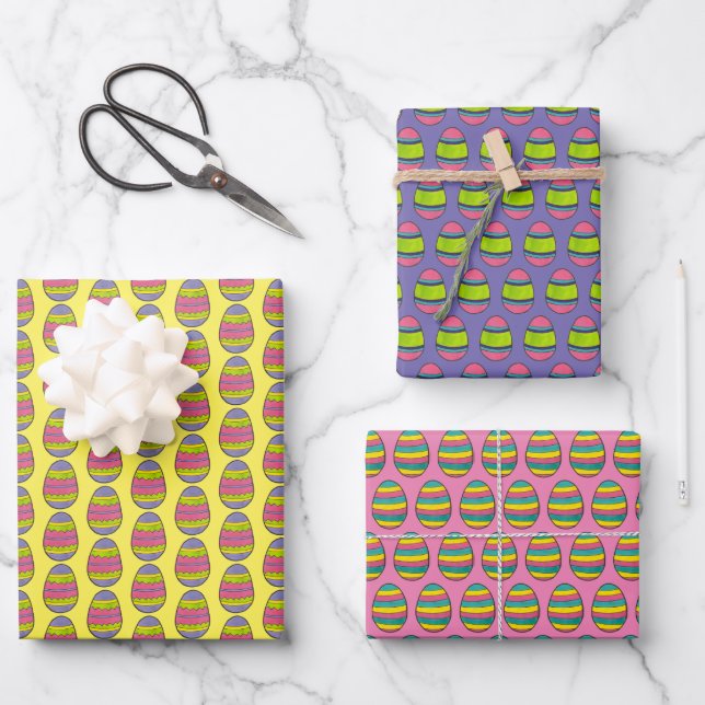 Happy Easter Painted Eggs Basket Egg Hunt Wrapping Paper Sheet (Front)