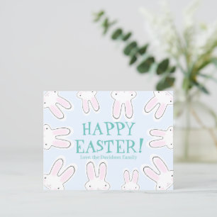 Happy Easter pale blue custom cute bunnies funny Holiday Postcard