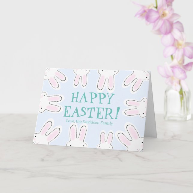 Happy Easter pale blue cute bunny custom Card (Orchid)