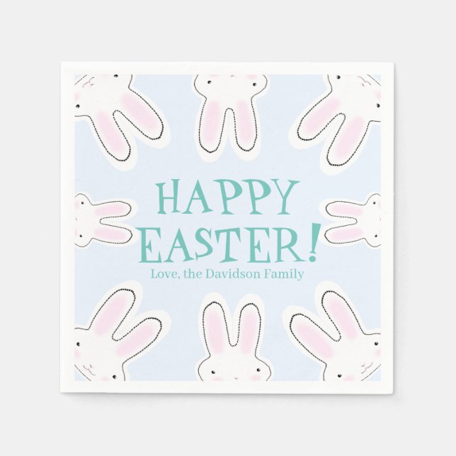 Happy Easter pale blue cute peaking bunnies funny  Napkin (Front)
