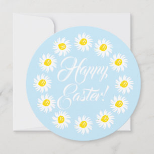 Happy Easter pale blue script cute daisies floral Holiday Card
