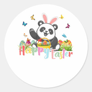 Happy Easter Panda Bunny Eggs Classic Round Sticker