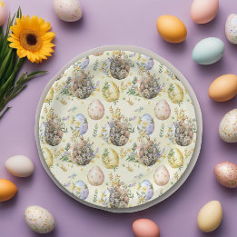 Happy Easter Party Bunny Celebration Yellow Paper Plate