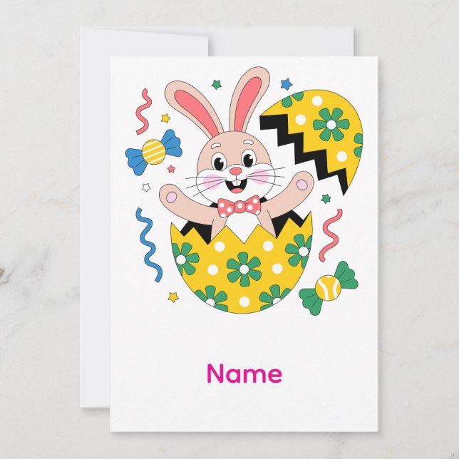 Happy Easter Party Bunny Popping Out  Thank You Card (Front)