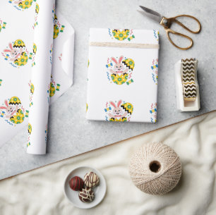 Happy Easter Party Bunny Popping Out  Wrapping Paper