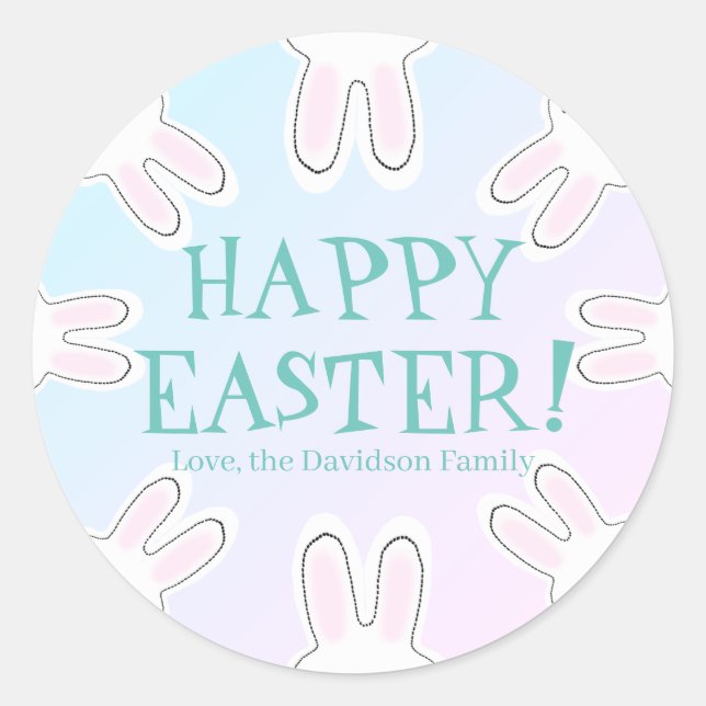 Happy Easter pastel custom cute bunnies funny Classic Round Sticker (Front)