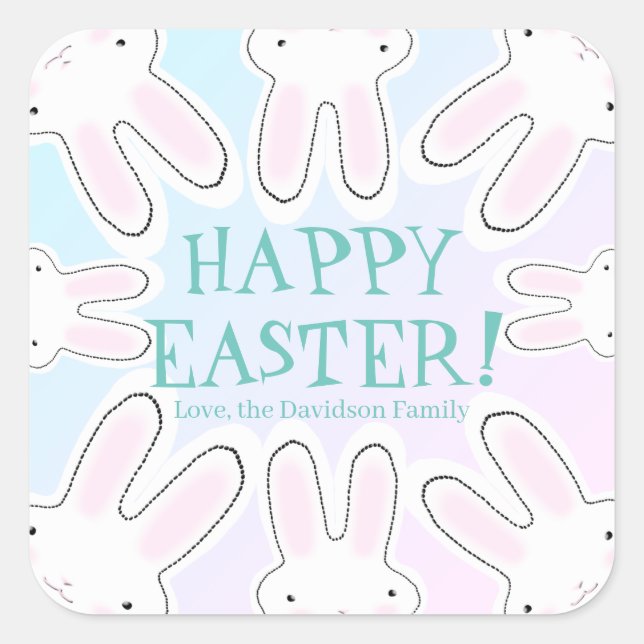Happy Easter pastel custom text cute bunnies Square Sticker (Front)