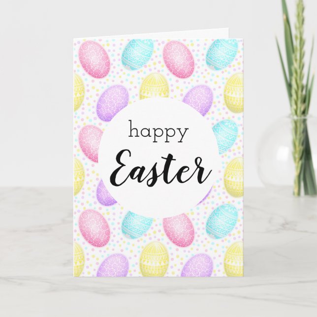 Happy Easter Pastel Egg Pattern Greeting Card (Front)