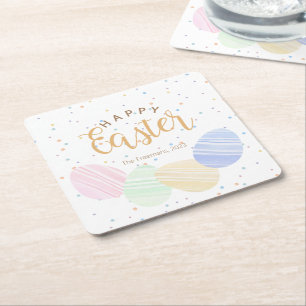Happy Easter Pastel Eggs Coaster – Custom Square