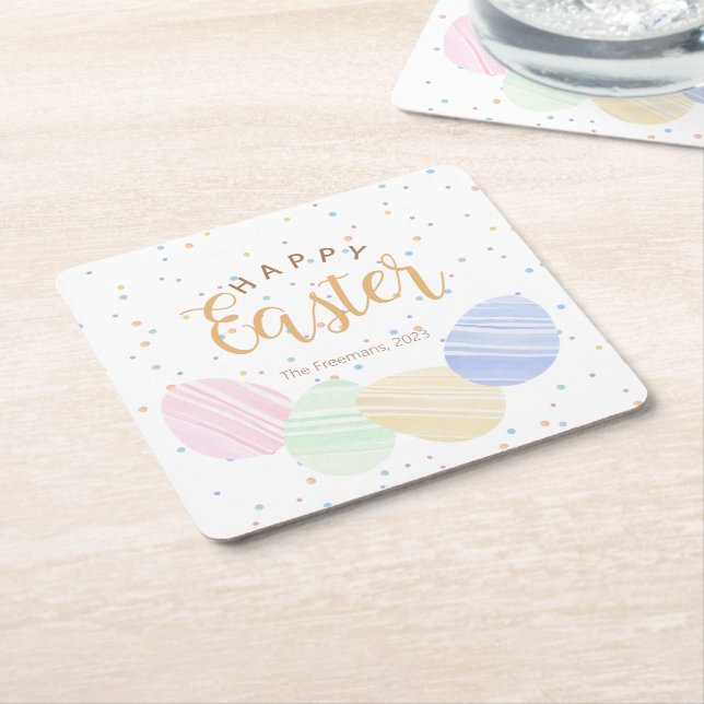 Happy Easter Pastel Eggs Coaster – Custom Square (Angled)