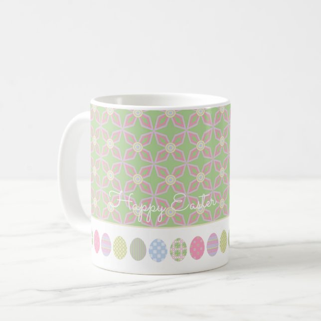 HAPPY EASTER Pastel Pattern Eggs Spring Muted k Coffee Mug (Front Left)