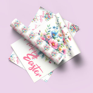 Happy Easter pastel pink spring flower bouquet  Wrapping Paper Sheet