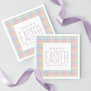 Happy Easter pastel plaid customisable spring Napkin