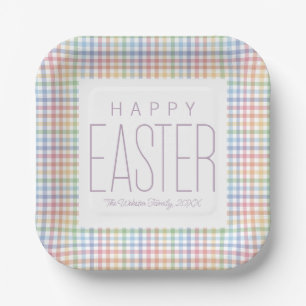 Happy Easter pastel plaid customizable spring Paper Plate