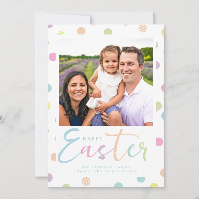 Happy Easter Pastel Polka Dot Photo Card (Front)
