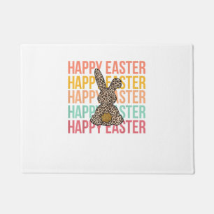 Happy Easter Pastel Spring Leopard Bunny Rabbit Wo Doormat