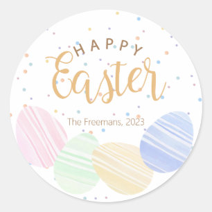 Happy Easter Pastel Watercolor Eggs Round Sticker