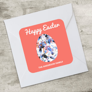 Happy Easter Patterned Egg Red Square Sticker