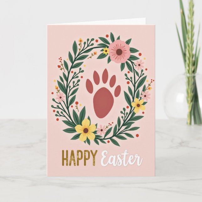 Happy Easter Paw Print Card (Front)