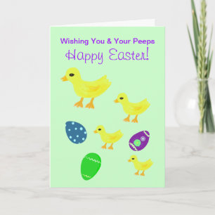 Happy Easter Peeps Baby Chicks Colourful Eggs Holiday Card