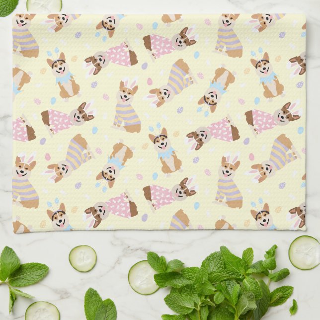 Happy Easter Pembroke Welsh Corgi Dogs Tea Towel (Folded)