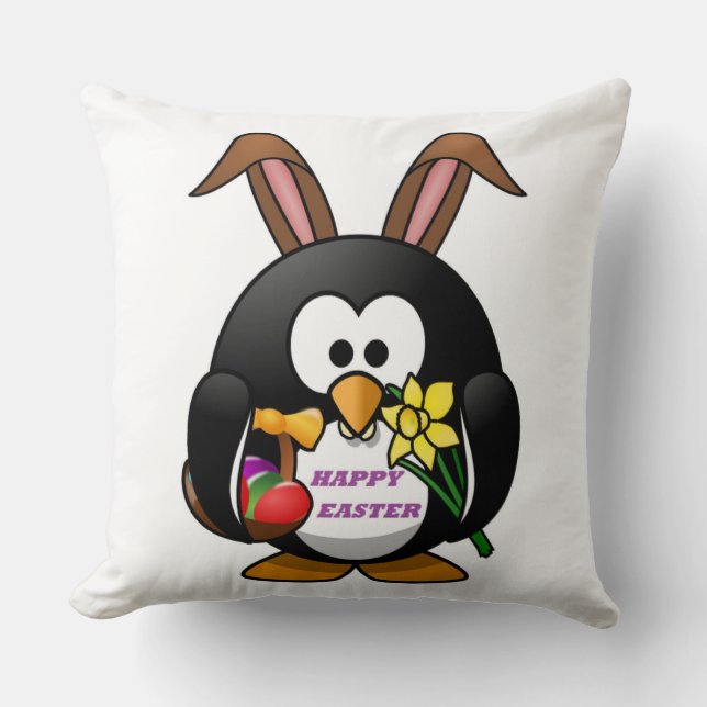 "HAPPY EASTER" PENGUIN BUNNY CUSHION (Front)