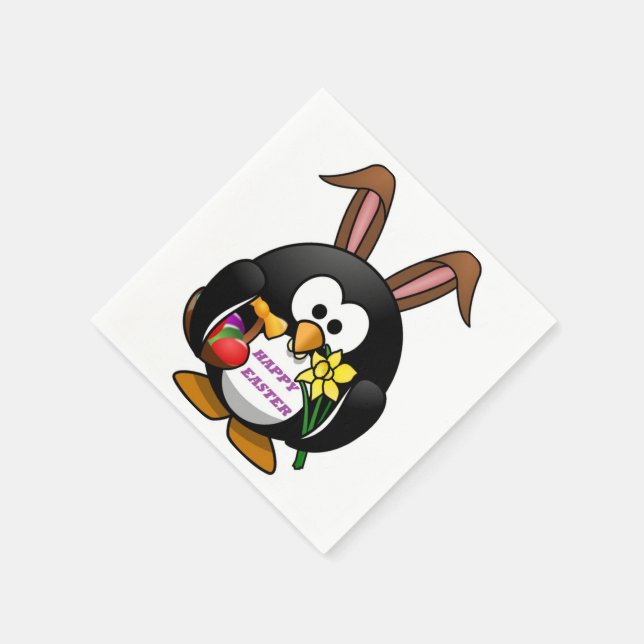 "HAPPY EASTER" PENGUIN BUNNY NAPKIN (Corner)