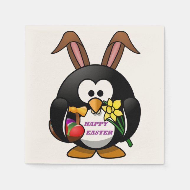 "HAPPY EASTER" PENGUIN BUNNY NAPKIN (Front)