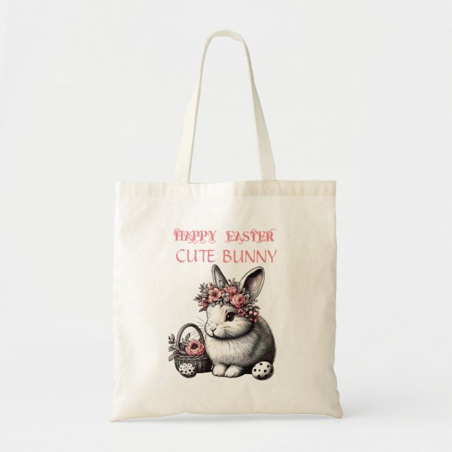 Happy Easter Personalised Easter Bunny Kids Tote Bag (Front)