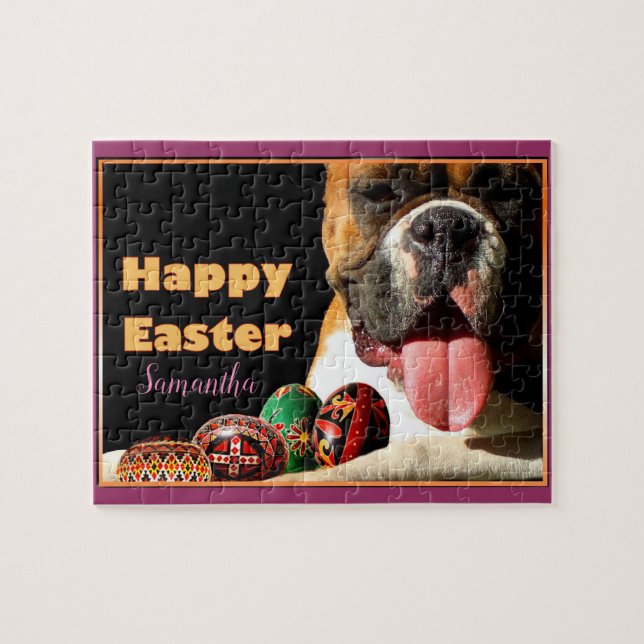 Happy Easter personalized boxer dog jigsaw puzzle (Horizontal)