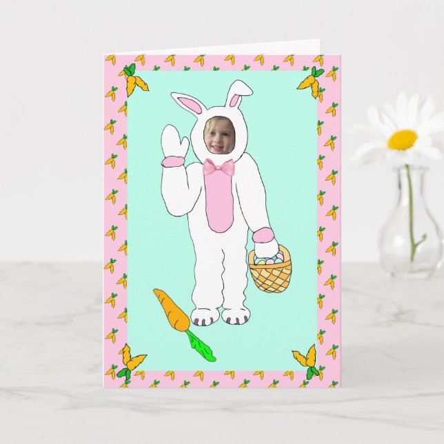 Happy Easter Personalized Photo Easter Bunny Card (Small Plant)
