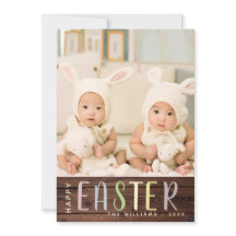Happy Easter PHOTO Card - Rustic Flowers Floral