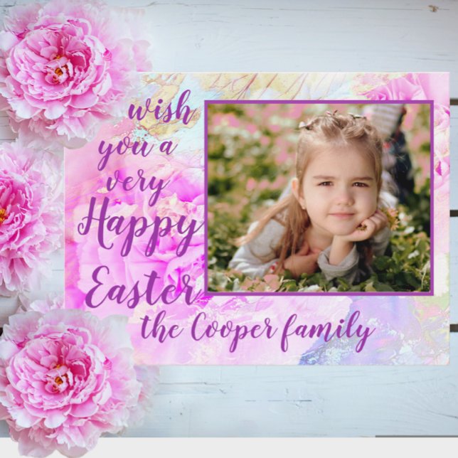Happy Easter Photo Frame Peony Flowers Postcard (Creator Uploaded)
