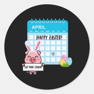 Happy Easter Pig With Bunny Ears Calendar Funny Ea Classic Round Sticker