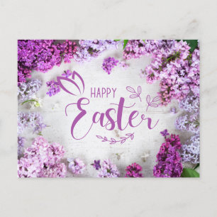 Happy Easter Pink and Purple Lilac Flowers Postcard