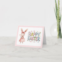 Happy Easter Pink Bunny Folded Greeting Card