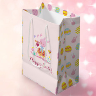 Happy Easter Pink Bunny Garden Egg Hunting Medium Gift Bag