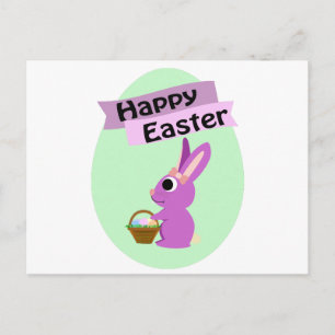 Happy Easter! Pink Bunny Holiday Postcard
