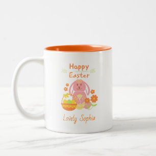 Happy Easter Pink Bunny  Two-Tone Coffee Mug