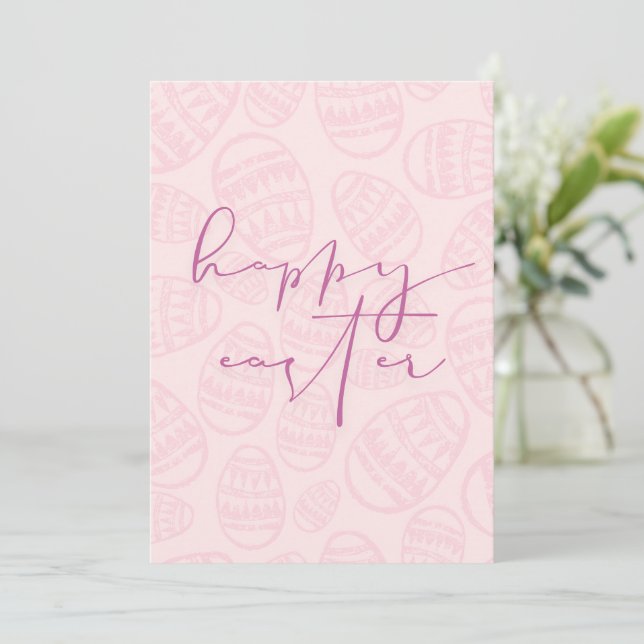 Happy Easter | Pink Easter Eggs Holiday Card (Standing Front)