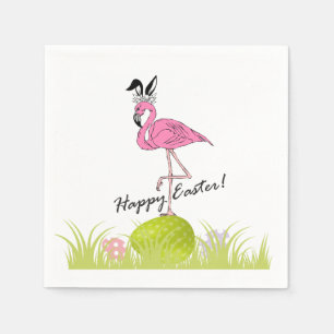 Happy Easter Pink Flamingo Bunny Ears and Eggs  Napkin
