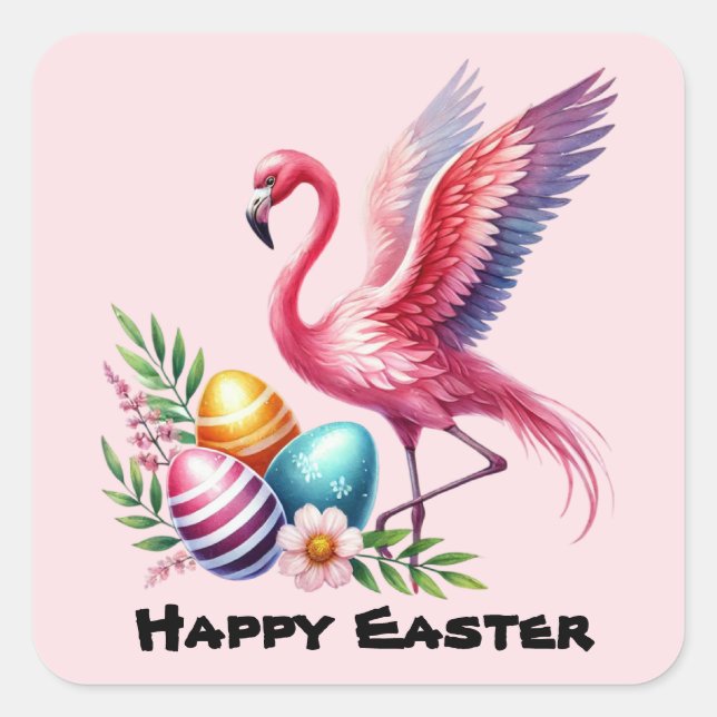 Happy Easter pink flamingo Holiday  Square Sticker (Front)