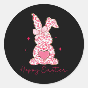 Happy Easter Pink Floral Chinoiserie Bunny Girls K Classic Round Sticker