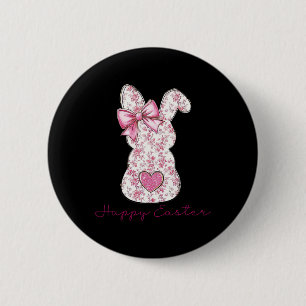 Happy Easter Pink Floral Chinoiserie Bunny Girls W 6 Cm Round Badge