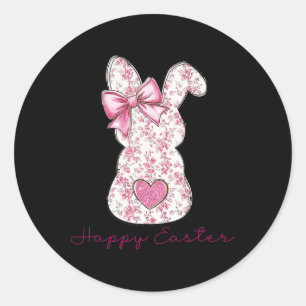 Happy Easter Pink Floral Chinoiserie Bunny Girls W Classic Round Sticker
