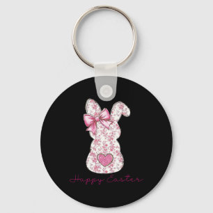 Happy Easter Pink Floral Chinoiserie Bunny Girls W Key Ring
