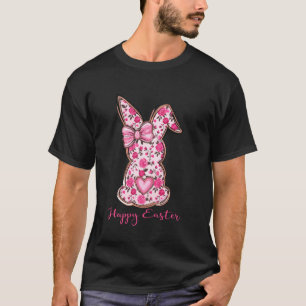 Happy Easter Pink Floral Chinoiserie Coquette Bunn T-Shirt